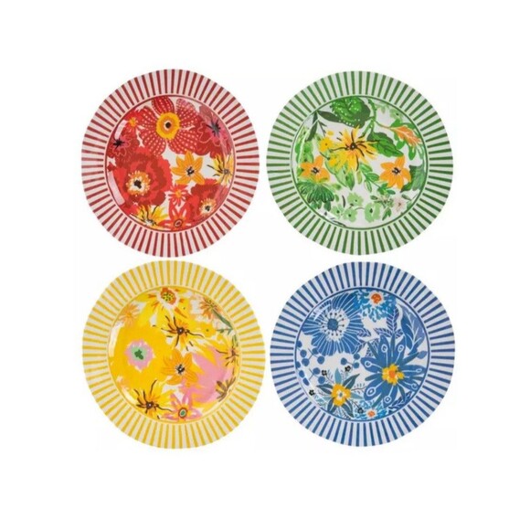 Set Of 4 Floral  Melamine Dessert Plates 10” NEW - Picture 1 of 5